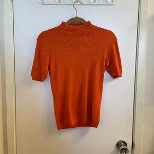 Vintage Orange ribbed mock neck short sleeve top